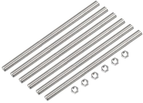 TOP-VIGOR 6Pcs M6 x 300mm Fully Threaded Rod, 304 Stainless Steel Right Hand Threads Rods, Fully Studding Rod Bar with 6Pcs Hex Nuts for Anchor Bolts, Clamps, Hangers and U-Bolts