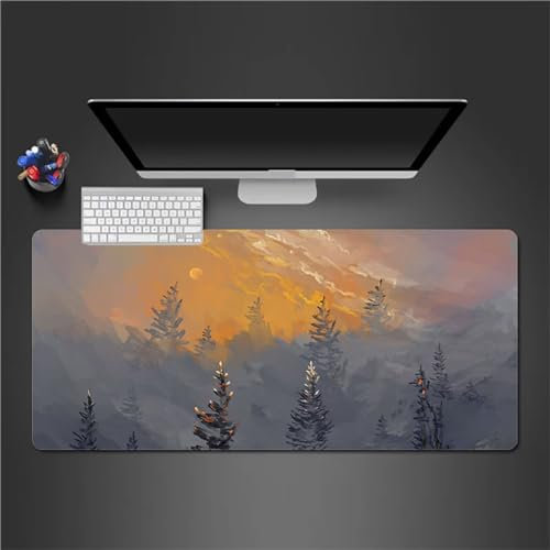 Gaming Mauspad,XXL Mousepad 1200x600x3mm Groß Mauspad Vernähte Kanten Wasserdicht Anti-Rutsch Tischunterlage,Verbessert Geschwindigkeit und Präzision Mousepad für PC,Laptop - Abstrakte graue Wälder