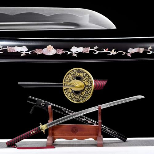 102cm Katana aus Kohlenstoffstahl,handgefertigtes Samurai-Schwert mit Naturholzscheide,echtes Schwert für Geschenke,Sammeln,Ausstellen,Kampfsport,Weihnachten,Halloween,Maskerade,Selbstverteidigung