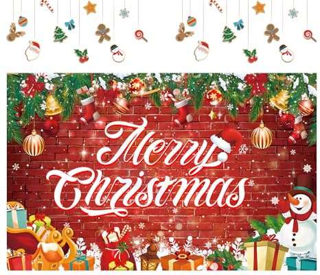 Frohe Weihnachten Banner, Weihnachten Banner Outdoor, Große Stoff Weihnachts Hintergrund Banner, Weihnachtsbanner Weihnachtsdeko Christmas Banner für Draußen Wand Aussen Neujahr Party Deko 180x115 cm