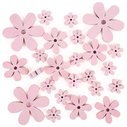 Logbuch-Verlag 24 rosa Holz Blumen Streuteile Tischdekoration Kommunion Geburtstag Hochzeit Deko 2-6 cm