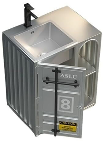 Standwaschbecken 27,5-Zoll-Badezimmer-Waschtisch, freistehender Badezimmerschrank mit Edelstahl-Waschbecken, Kombinationsschrank aus Metall im Industriestil mit Standwaschbecken und offenem Stauraum S