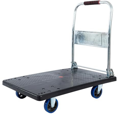 K IKIDO Transportwagen, Faltbarer Plattformwagen, Rollwagen mit Griff – Transporthilfe mit Antirutsch-Beschichtung, 300 kg Tragkraft, große Plattform