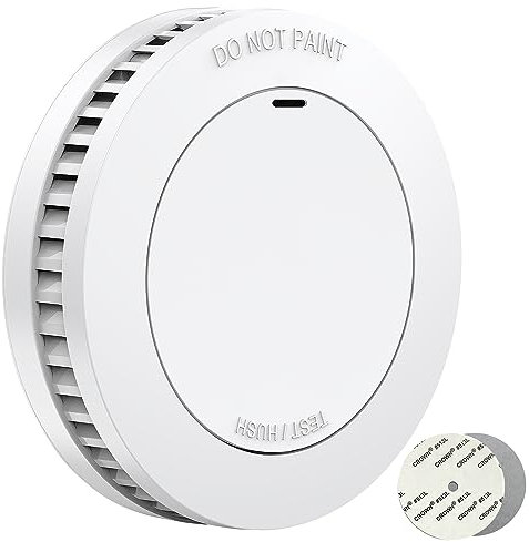 RUNIDUR Rilevatore di Fumo Batteria 10 Anni Senza Forare, Rilevatore di Incendio Norme EN14604, Rilevatore di Fumo Piatto da Incollare, Bianco