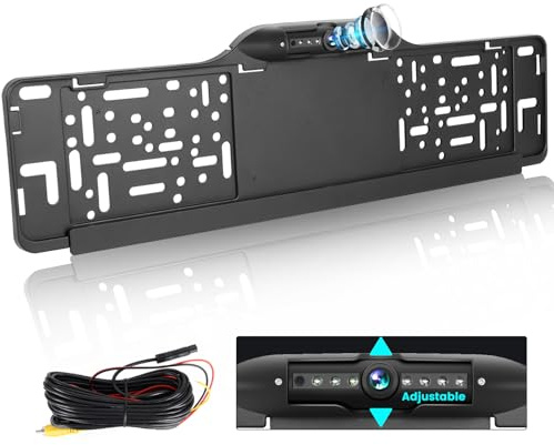 Ohradio Kennzeichenrahmen EU Rückfahrkamera 7LED, Wasserdicht, Nachtsicht, Weitwinkel Full HD 1080P, Einstellbarer Winkel, 720P/1080P/CVBS Rückfahrkamera