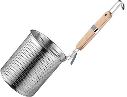 MAGICLULU Edelstahl Sieb Mit Holzgriff Nudelsieb Und Siebkorb Zum Abtropfen Von Lebensmitteln Wie Pommes Frites Gemüse Und Fleisch Küche