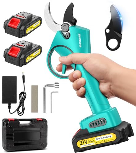 Forbici Potatura a Batteria,Forbici Potatura Elettriche con 2 * 2Ah Batteria, può Funzionare Ininterrottamente per 6-8 ore, con Diametro di Taglio di 15-35 mm è Adatto per Frutteto,Giardino,Fattoria