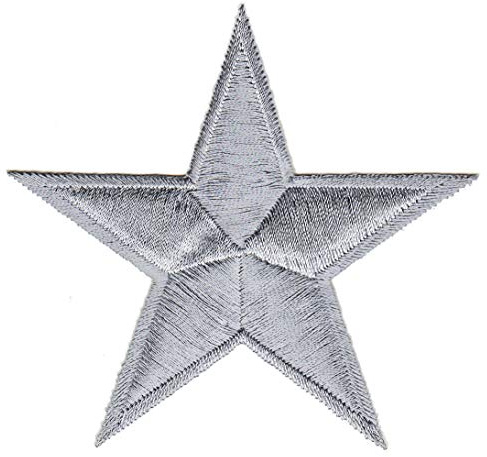 Stern Grau Aufnäher zum aufbügeln oder aufnähen Bügelbild Aufbügler für Kleidung gestickter Bügelpatch Applikation Star Patch Größe 8,5 x 8,5 cm