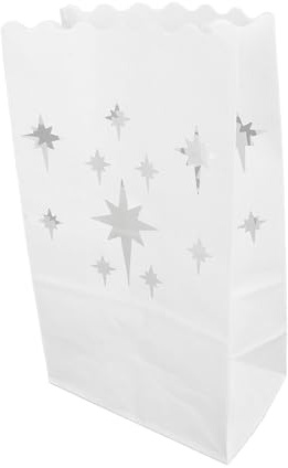 Luminary Bags, 20 PCS White Luminary Bags Candle Bags Flame Resistant Stars Design Luminaries Halloween Luminary Bags Luminary Bags With Flameless Candles for Wedding Party