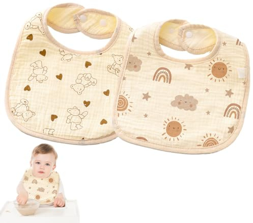 Bavoirs Bebe, 2 Pièces Waterproof Naissance Bebe Bavoirs Bébé Imperméables Etanche, Ajustable Bavoirs Bébé Coton Garçon Fille