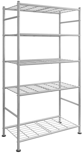 Sakugi Storage Shelves - 5 Tier Shelf Organizer, Heavy Duty Garage Shelving Unit with Leveling Feet, Stable Metal Shelves Organizer for Pantry, Kitchen and Closet, 33.0 W x 12.6 D x 72.0 H, Silver