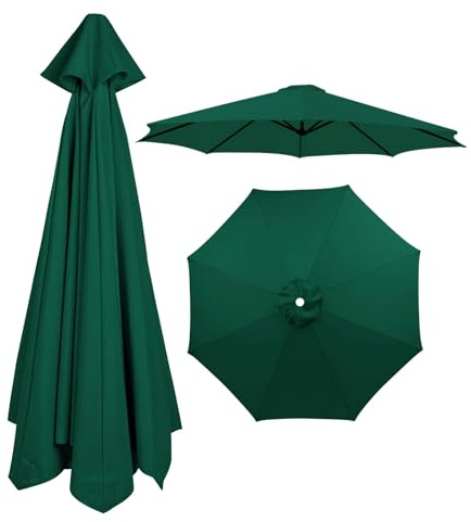 8 Ribs Umbrella Replacement Canopy, Outdoor Patio Replacement Parasol Cover UV Protective Waterproof Replacement Parasol Fabric for Garden Deck Backyard Pool(Dark green,3.0m)