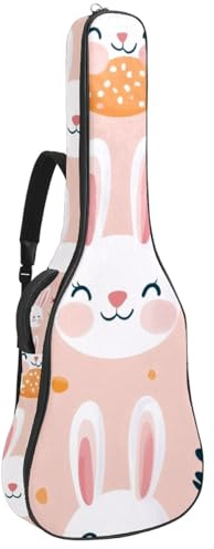 KengjuTesu 43 Zoll Akustikgitarre Softcase mit Rucksackgurt und 2 Taschen Pink Cute Bunny Keine Polsterung Rucksack Wasserdicht Oxford Tuch Bassgitarre Gigbag für Konzertgitarre, mehrfarbig,