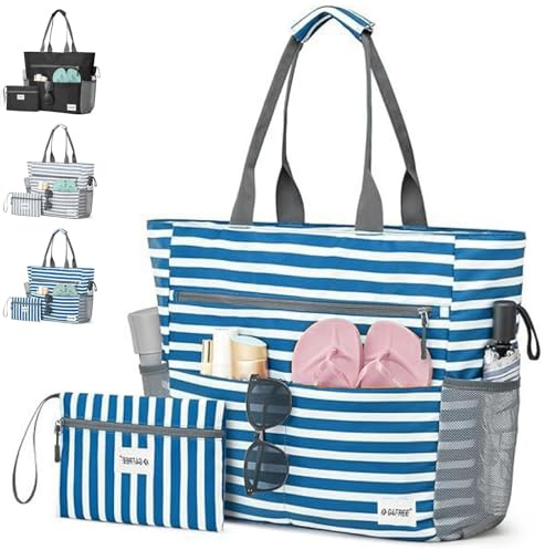 AUNGKWANG 2 Pezzi Borsa Mare Donna, Grande e Piccola Borsa Spiaggia Donna Impermeabile per Spiaggia, Viaggio, Vacanza, Piscina, Shopping e Uso Quotidiano, Blu