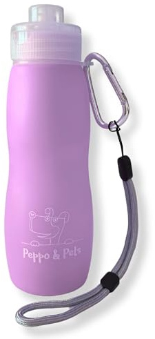 Peppo and Pets-Botella Pipi Perro silicona-400 ml-Válvula Anti Goteo-Chorro a presión (Color Lila)