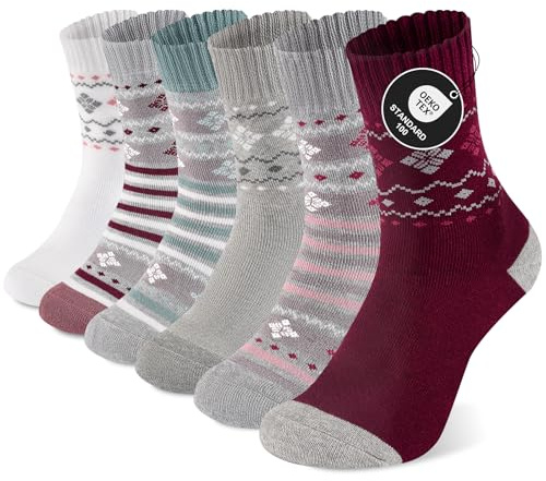 Niorasen 6 Paia Calzini Termici Donna Inverno, Spessi Caldi e Morbidi Calzini in Cotone Divertenti e Colorati Regalo con Interno Felpato