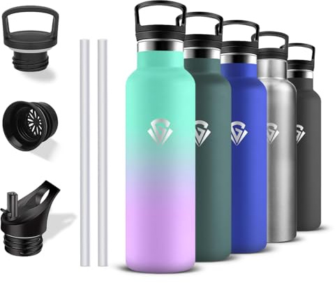 Borraccia, Borraccia Termica 500ml, Senza BPA, Borracia con Cannuccia, Senza Perdite, Borracce Termiche, Acciaio Inossidabile 18/8, Bottiglia Termica per Fitness, Campeggio, Palestra, Uffici