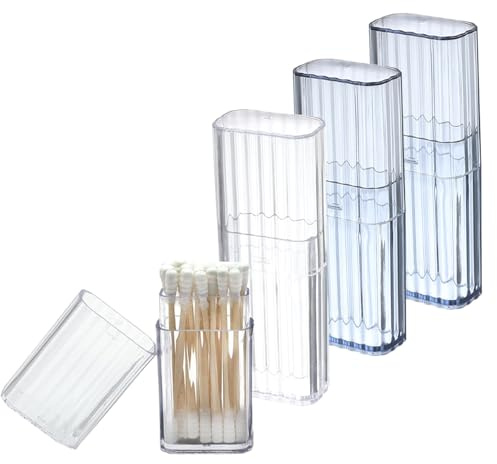 4PCS Cotton Swab Holder with Dustproof Lid, Portable Small Cotton Bud Travel Case for CottonSwabs, Dental Floss and Hair Ties, Toothpick Holder for Storage, Travel, Outdoor and Individual (Blue)