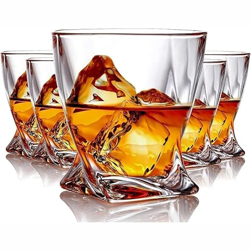 Lot de 6 verres à whisky en cristal - 300 ml - Pour boire du bourbon, du whisky, du scotch, des cocktails, du cognac - Verres à cocktail à l'ancienne (6, poignée)