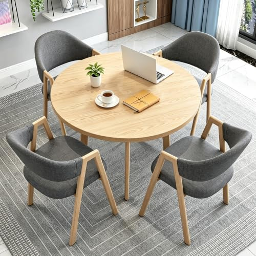 VTELGT Esstisch mit 4 Stühlen Moderne Essgruppe Set (Grau Kreis)