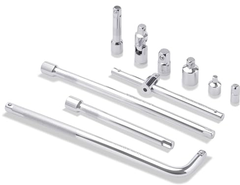 Tazozo 3/8” Drive Impact Socket Extension Bar 75mm 150mm 250mm, Cr-V Steel | Heavy Duty Impact Socket Tool Accessory with Universal Joint, Reducer Adapter, L-Wrench, Ideal for Automotive & Garage Repair