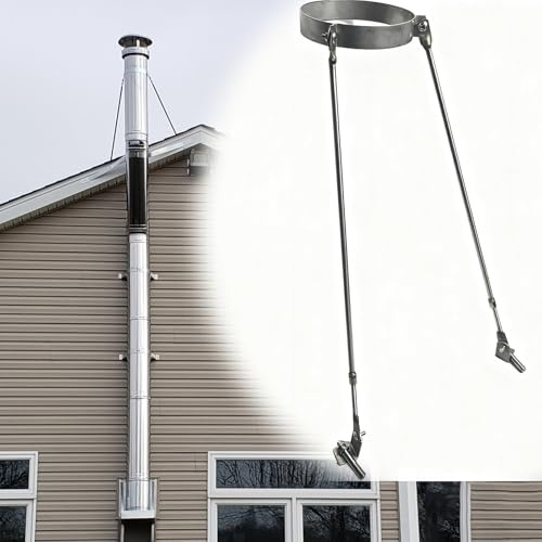 Roof-Mounted Flue Pipe Support Bracket, Reinforced Wind-Resistant Chimney Pipe Brace, Metal Stainless Steel Furnace Tube Support Kit(200mm/7.9in Hoop Dia)