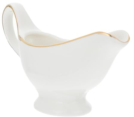 VANZACK Saucière Céramique avec Bord Doré Pichet pour Sauce Gravy Condimentier Polyvalent pour Cuisine et Table Résistant Chaud Froid pour Sauces et Condiments