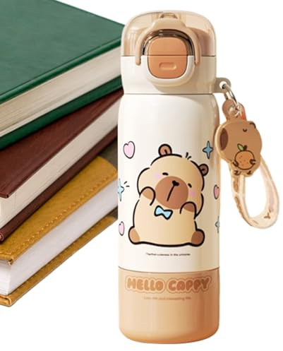 Gourde D'Eau Pour L'École - Mug En Acier Inoxydable À Design Capybara Avec Couvercle À Paille | Gourde Isotherme Sportive - Pour École Bureaux Intérieur Extérieur Domicile Famille Adultes