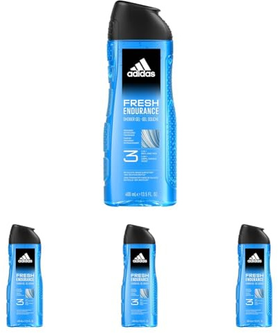 adidas, Fresh Endurance Gel Doccia Bagnoschiuma 3 in 1 per Corpo, Capelli e Viso, Formula Vegana, 250ml (Confezione da 4)