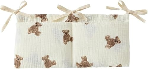 Ymhapp White Bedside Hanging Bags Milk Bottle Bib-Storage Crib Organizer Baby Nappy-Dormitory Bed-Bunk Organizing Bag Nappy- Organizer, Little Bear Nursery Hanging Organizers