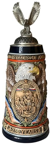 King ölkrus 250 års konstitution USA, handmålad, barocktennlock, ölsten 250 år Constitution of USA, Baroque Pewter Lid