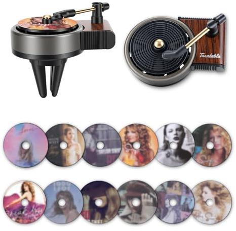 TNNEEV Record Player Car Air Freshener Vent Clip, 12PCS Vintage Album Style Refill Pads, Taylor Air Freshener Car Decor Accessories, Citrus Scent Air Fresheners for Car, Music Lovers Gifts