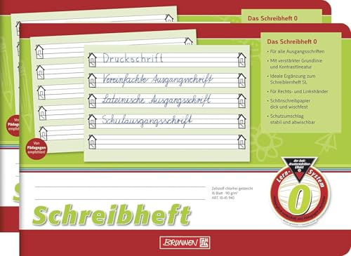 BRUNNEN Schreiblernheft | A5 quer für alle Ausgangsschriften, 16 Blatt (2 Stück, Schreibheft Lin. 0)