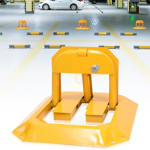 Ollewiellan Parkplatzsperre Klappbar 1pcs, Parkplatz Absperrung Gelb,Parkpfosten Verdickte Bogenwinkel Rolldesign,Absperrung Parkplatz für Garage,mit 3 Schlüssel