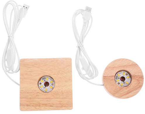 TOVINANNA Base in Legno Marrone per Lampada da Tavolo USB 2 Pezzi Illuminazione LED per Display di Sfere di Cristallo Quadrate e Rotonde, Elegante e Decorativa