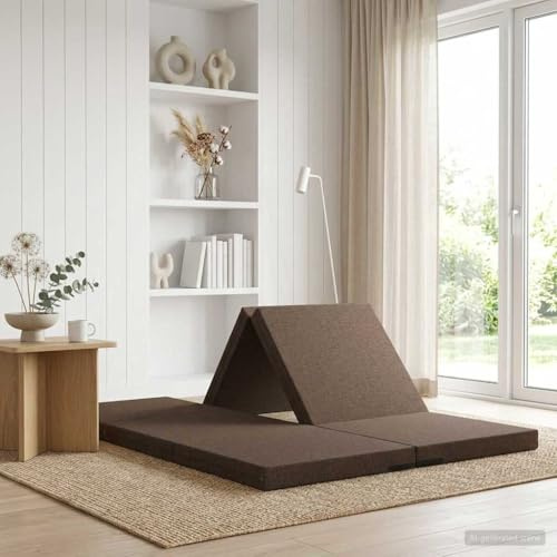 Zentexion Fällbar soffa säng för 1 person 140 x 67 x 45 cm taupe, 2-i-1-soffa och sovmadrass med skum för sovrum, gästrum