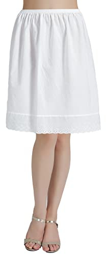 BEAUTELICATE Half Slip Underskirt 100% Cotton Women's Vintage Skirt Extender Slip A-line Petticoat Summer Cooler Anti-static Cling Resistant Underslip(Straight Style - Ivory - 20'', S)