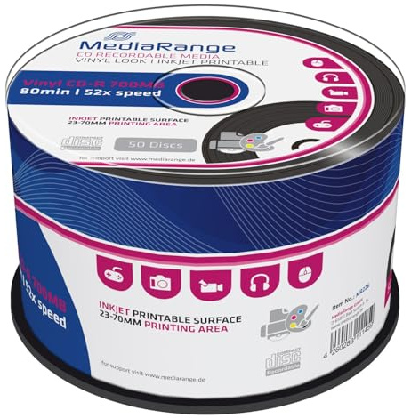 150 CD VINTAGE LOOKVINYL (PRINTABLE) Ink-jet [Stampabili] Inkjet - Acustic Sound by MediaRange MR226 - IN 3 SPINDLE/CAMPANE DA 50 PEZZI
