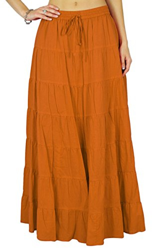 Phagun Dam sommar bomullskjol etnisk design dragsko midja, Rost Orange, 50 SE
