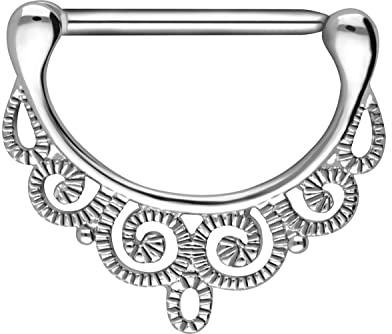 PIERCINGLINE Chirurgenstahl Nippelpiercing Clicker | ORIENTALISCHES DESIGN | Piercing Brust Nippel Brustwarze | Farb & Größenauswahl