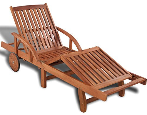 Festnight Sonnenliege Liegestuhl aus Massives Akazienholz Gartenliege Liege Outdoor Holzliege 200 x 68 x (30-83) cm