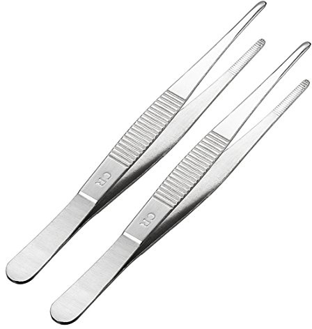 uxcell 2 pinzas rectas de acero inoxidable de 5.5 pulgadas con pulido de punta dentada