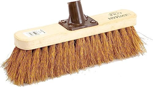 Newman and Cole 12 Wooden Broom Head with Soft Natural Coco Bristle Replacement Wooden Broom Head Indoor or Outdoor Soft Bristle Broom Floor Sweeping Brush with Plastic Fixing Bracket Connector