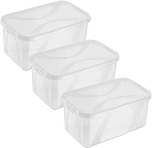 Rotho Arco Aufbewahrungsbox mit Deckel 3 x 5 L Stapelboxen transparent | Aufbewahrungsboxen klein, sicher verschließbar, stapelbar, platzsparend, transparent, pflegeleicht für Schuhe und Kleinteile