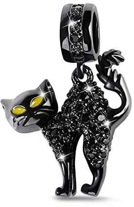 GNOCE Schwarze katze Charms Anhänger Sterling Silber Haustier Charms mit Zirkonia Charm Schmuck für alle Armbänder Halsketten Geschenke Bijouterie für Tierliebhaber Damen Mann (Style-2)