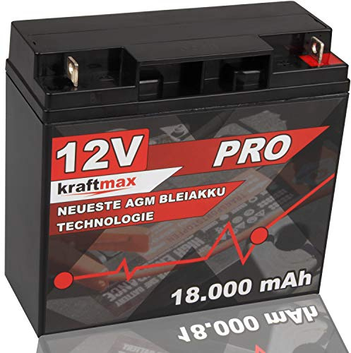 kraftmax 12V 18Ah AGM Bleiakku – Wartungsfreier Hochleistungs-Akku, auslaufsicher & zyklenfest – Ersatzbatterie für USV, Alarmanlagen, Scooter, Rasenmäher & Solaranlagen