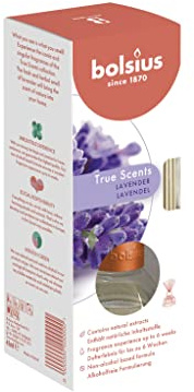 Bolsius Diffusore di Aromi con 8 Bastoncini - Fragranza Lavanda - Estratti Naturali - Durata: fino a 6 Settimane - Profumatori Ambiente - Non Contiene Alcol - 45 ml - 17 x 6 cm
