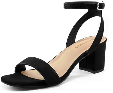 DREAM PAIRS Women's Low Chunky Heels Sandals,Black/Suede,7