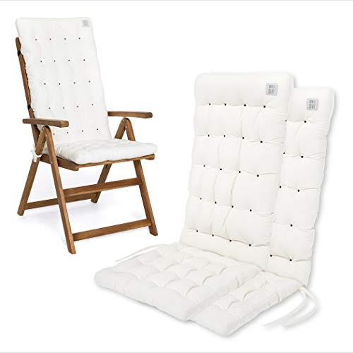HAVE A SEAT Luxury | Gartenstuhlauflage Hochlehner (2 St.) - Bequeme Sitzauflage - orthopädisch, wetterfest, waschbar bis 95° C, Trockner geeignet - Made in Germany (2er Set - 120x48 cm, Weiß)