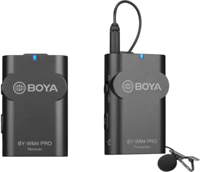 walimex pro Boya WM4 Pro K-1 Kit Microfono condensatore Lavalier Wireless con Trasmettitore e Ricevitore, Portata 60 m, cavo 120 cm, per video e audio